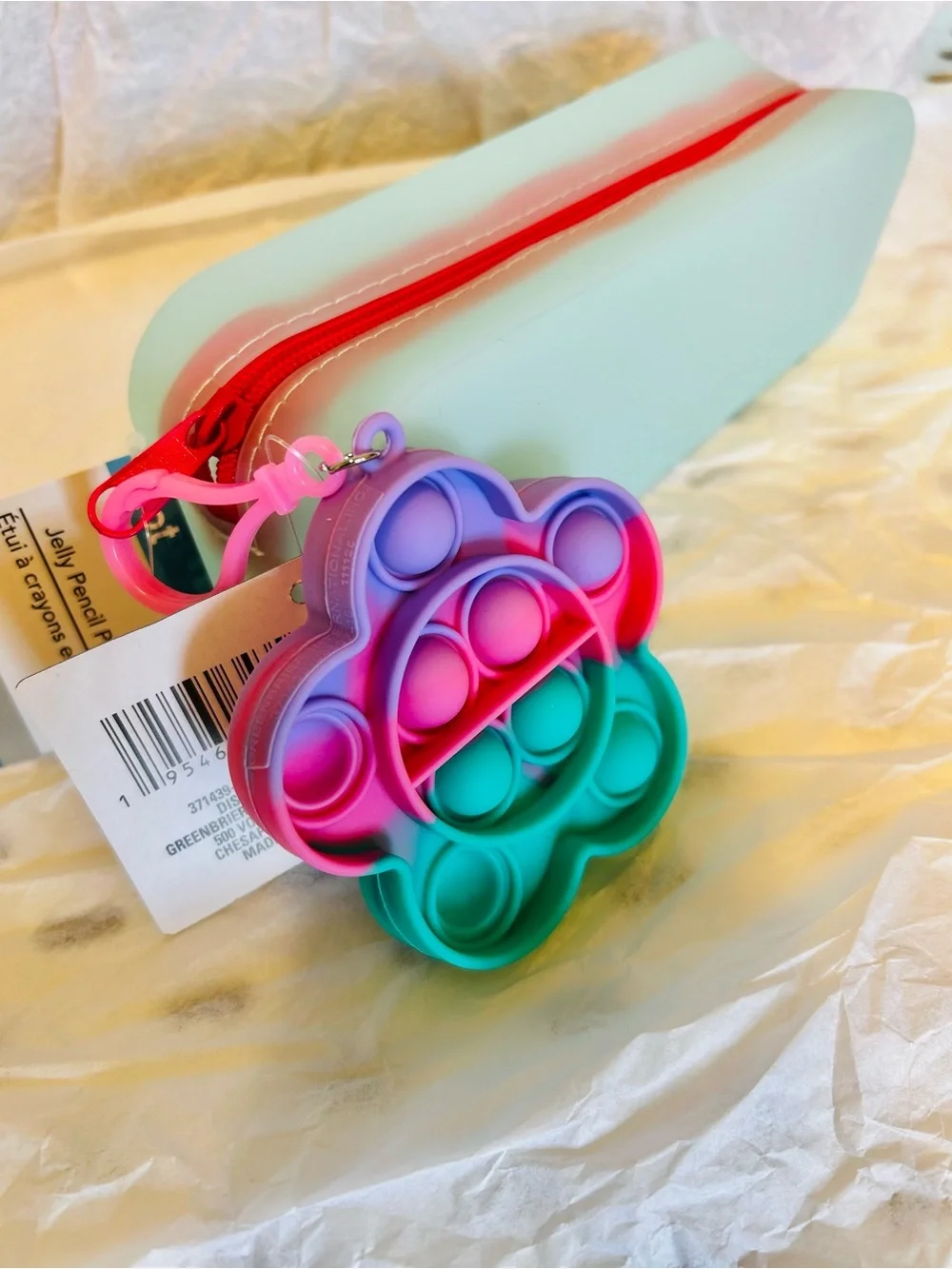 Kids Silicone Pop-It Keychain Toy - Pink Purple Teal